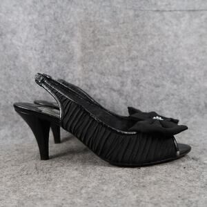 J Renee Shoes Womens 9N Slingback Pumps Kelsi Peep Toe Bow Black Slip On Formal